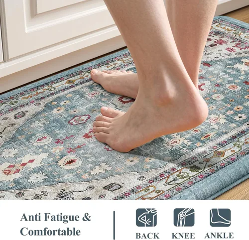 Vista 3 de Collive Alfombras y Tapetes Boho para Cocina 2 PIEZAS Alfombra Antifatiga Acolchada, Juego de 2 Alfombras de Cocina Impermeables Antideslizantes