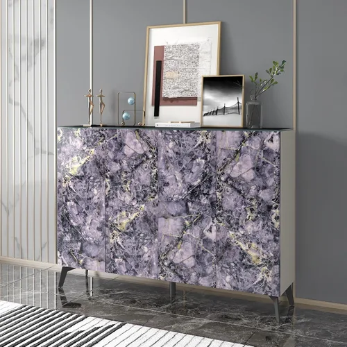 Vista 4 de CHIHUT Papel de contacto de mármol morado dorado pizarra brillante, impermeable, autoadhesivo, envoltura de vinilo para encimera, 12 x 100 pulgadas