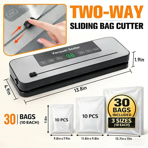 Vista 2 de Vacuum Sealer Machine for Food with Built-in Cutter, 6-in-1 One-Touch Automatic Food Vacuum Sealer, Dry & Wet Modes, Digital Timer, Compact Food