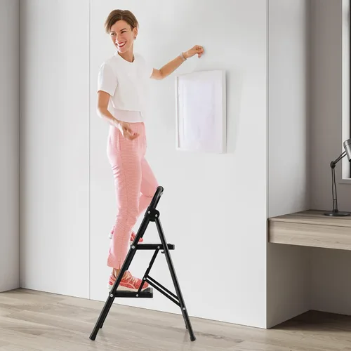 Vista 9 de Nightcore - Escalera de 2 escalones, taburete plegable con mango acolchado y pedal antideslizante ancho, escalera de herramientas de metal ligera