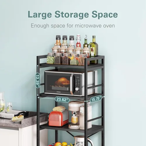 Vista 4 de Denkee Estante para hornear de 5 niveles para cocina con almacenamiento, estante industrial para microondas, barra de café para espacios pequeños