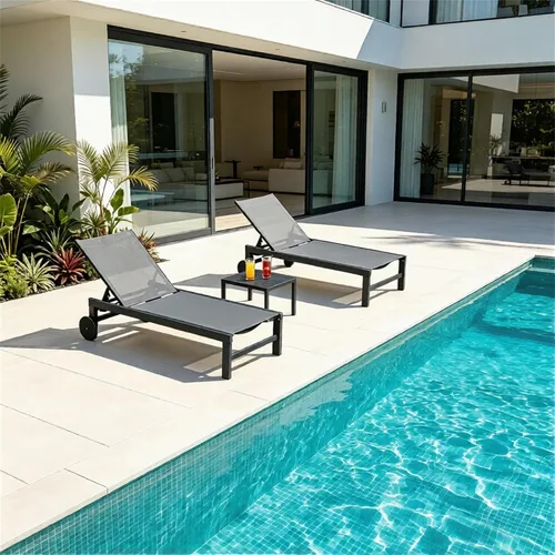 Vista 12 de PURPLE LEAF Tumbona para exteriores con ruedas para exteriores, 2 piezas, silla de patio de aluminio con 5 posiciones ajustables reclinables