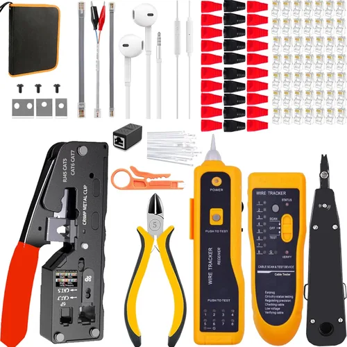 Vista 8 de LEATBUY Crimper Ethernet Kit CAT5 CAT6 Crimping Tool RJ45 Crimp Set for RJ11 RJ12 for Pass Through with 50PC Connector 50PC Cover Ethernet Network