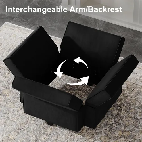 Vista 84 de Belffin Sofá modular Módulo medio con almacenamiento Accent Silla sin brazos para sofá modular seccional terciopelo negro