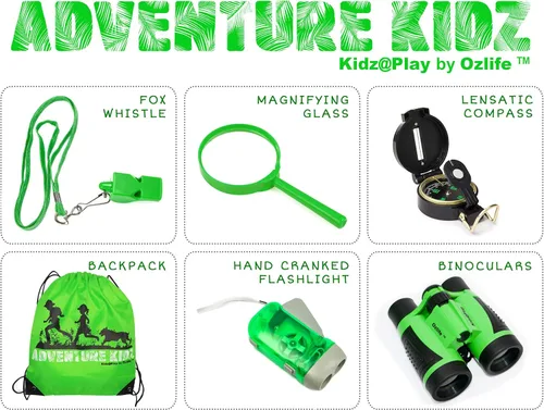 Vista 4 de Adventure Kidz - Kit de exploración al aire libre, binoculares con estuche, linterna, brújula, silbato, lupa, mochila, paquete (21 artículos)