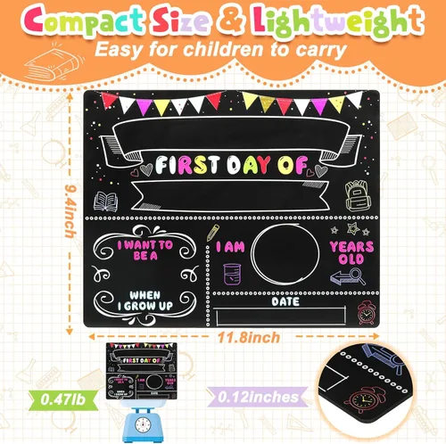 Vista 6 de Letrero de tablero de primer y último día de escuela con 5 tizas líquidas, tableros Fabmaker de 9.4 x 11.8 pulgadas, tablero de densidad borrable