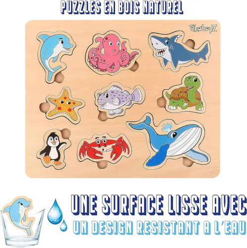 Vista 6 de Pikatoyz® Rompecabezas de madera para niños pequeños de 1 a 3 años - Juguetes educativos y de aprendizaje Montessori - Rompecabezas de madera