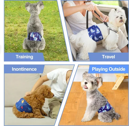 Vista 6 de Pañales reutilizables para perros machos, 3 unidades, bandas lavables de alta calidad para el vientre para perros machos, de alta absorción