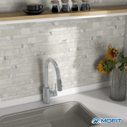 Vista 3 de Azulejo protector contra salpicaduras para cocina, despegar y pegar, acabado mate de piedra, pegatinas de azulejos para baño, panel de pared 3D