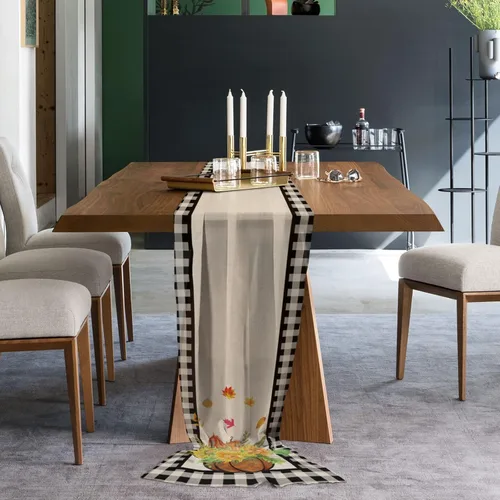 Vista 2 de Plaid Pumpkin Sunflower Chiffon Table Runner 55 Inches Long, Voile Sheer Tulle Runner for Rustic Wedding Reception Bridal Shower Decorations