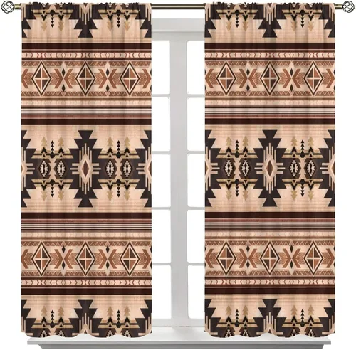 Vista 29 de Cortinas con patrón geométrico tribal, estilo suroeste, azteca, rústico, occidental, nativo americano, opacas, con bolsillo para barra, decoración