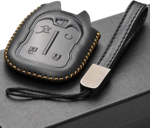 Vista 4 de Vitodeco Funda de cuero genuino para llavero inteligente con correa de cuero compatible con GMC Acadia, GMC Terrain (modelos 2017 - 2023), 5 Negro
