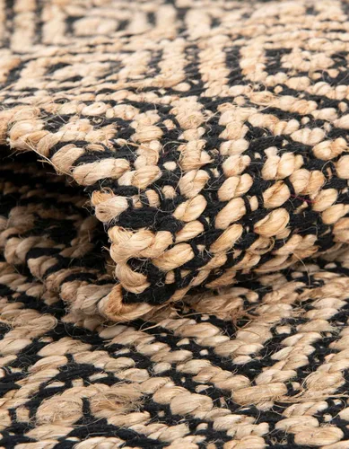 Vista 5 de Unique Loom Alfombra trenzada de la colección de yute - Assam (1' 2" x 6' 1", camino de mesa, negro/natural)