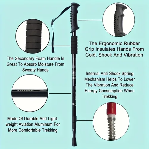 Vista 4 de Bastones de senderismo de montaña, ligeros, antigolpes, ajustables, para hombres y mujeres