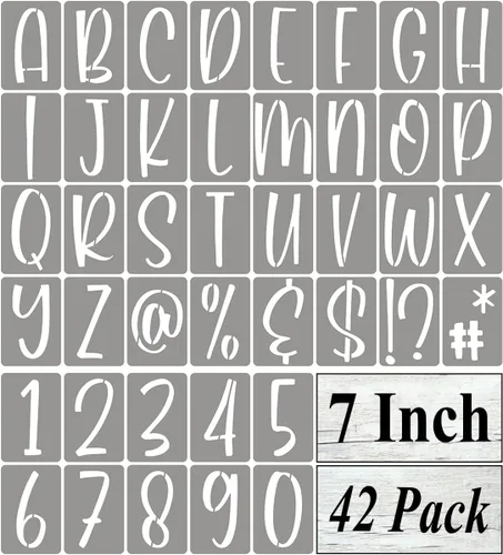 Plantillas de letras del alfabeto de 7 pulgadas para pintar, paquete de 42 plantillas de letras y números con letreros para pintar sobre madera,