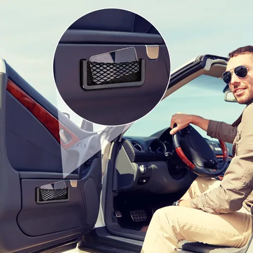 Vista 7 de Frienda 2 unidades de marco de plástico ABS para almacenamiento de automóvil, bolsa de red de malla para teléfono, soporte de red de almacenamiento