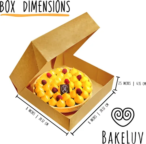 Vista 3 de BAKELUV Paquete de 100 cajas de panadería marrones de 8 x 8 x 2.5 pulgadas con ventana, cajas de galletas, pasteles, postres, golosinas, alimentos