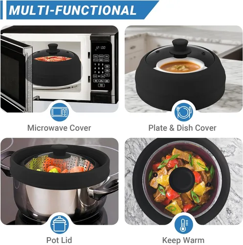 Vista 5 de Cubierta de vidrio para microondas, cubierta plegable de microondas de 10.5 pulgadas para vidrio de alimentos, tapa de silicona ventilada