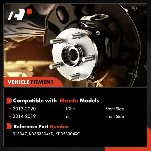 Vista 2 de A-Premium Cojinete de rueda delantera y conjunto de cubo con 5 lengüetas compatible con Mazda CX-5 2013-2022, 6 2014-2019