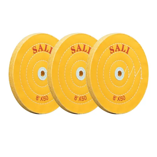 SALI Paquete de 3 ruedas de pulido para amoladora de banco, rueda de pulido de algodón amarillo de 8 pulgadas (50 capas) para pulidora de búfer,