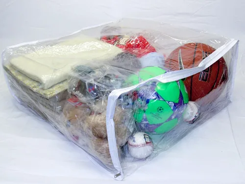 Vista 4 de Paquete de 1 bolsa de almacenamiento cuadrada de vinilo resistente con cremallera (transparente) para suéteres, mantas, edredones, juegos de ropa