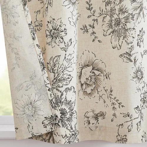 Vista 9 de jinchan Juego de cortinas florales de cocina, cortinas de lino y cenefa para ventanas pequeñas, 24 pulgadas de largo para cafetería, sala de estar