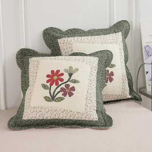 Vista 5 de vctops Juego de 2 fundas de cojines decorativos cuadradas de algodón acolchado bordado con volantes de diseño floral suave para sillón, sofá, cama