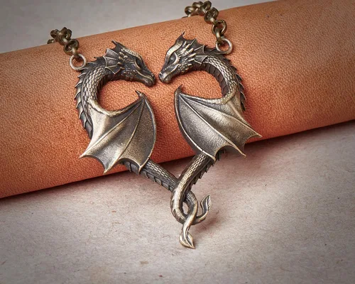 Vista 3 de Baldur Jewelry - Collar de corazón de dragón doble para parejas - Collar de dragón de amor sin fin - Alas de dragón celta encanto para amantes