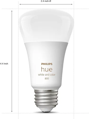 Vista 6 de Philips Hue Bombilla LED inteligente A19 de 60 W, luz blanca y Color Ambiance que cambia de color, 1 paquete, 800 lúmenes, E26, interior, control