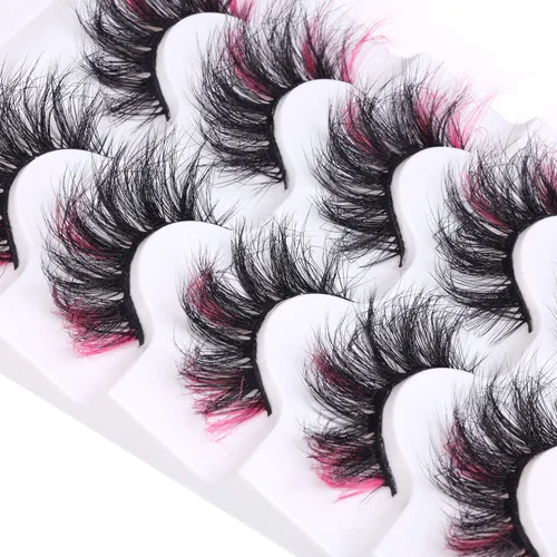 Vista 5 de Pestañas postizas con color rosa profundo, pestañas voluminosas, pestañas postizas de visón, pestañas de ojo de gato, pestañas dramáticas