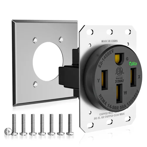 Vista 9 de Receptáculo de carga EV de 50 amperios/salida Nema 14-50 EV con placa de pared: dispositivo de hoja recta resistente, 2.42 "de diámetro, abrazadera