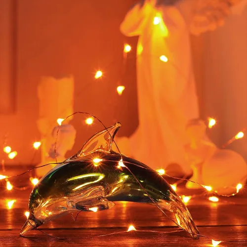 Vista 6 de Ariceleo Mini guirnalda de luces de Halloween que funcionan con pilas, 1 paquete de luces nocturnas de alambre de cobre, 3 luces AAA para Naranja