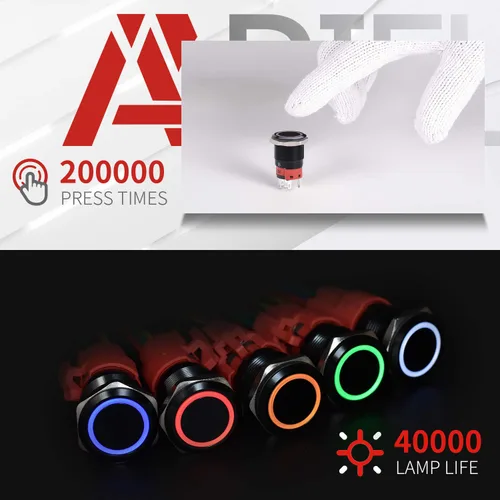 Vista 5 de APIELE Interruptor de botón de bloqueo de 0.748 in, 12 V CC, anillo de halo de ojo de ángel LED de 0.74 pulgadas, 1NO1NC SPDT con enchufe de cable