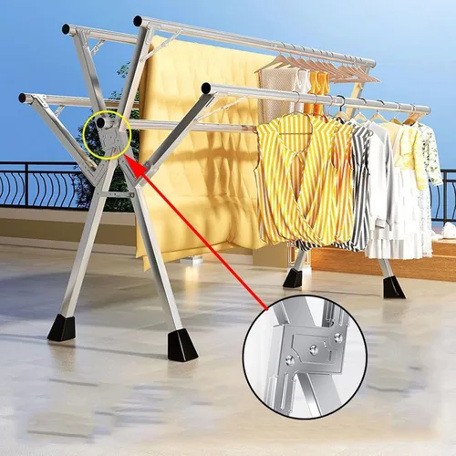 Vista 5 de Stainless Steel Clothes Drying Rack – 5-Rod Heavy-Duty Foldable Laundry Drying Rack, Space-Saving Indoor Outdoor Clothes Rack for