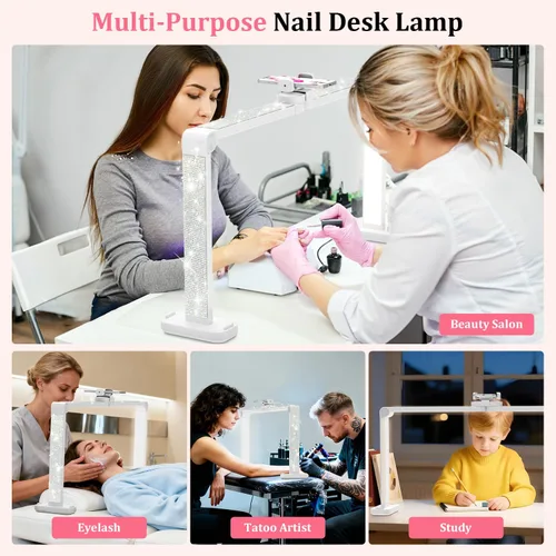 Vista 7 de iVict Lámpara de escritorio de uñas, luz tecnológica de uñas de 34 pulgadas con soporte para teléfono, 0-100% brillo ajustable, temperatura