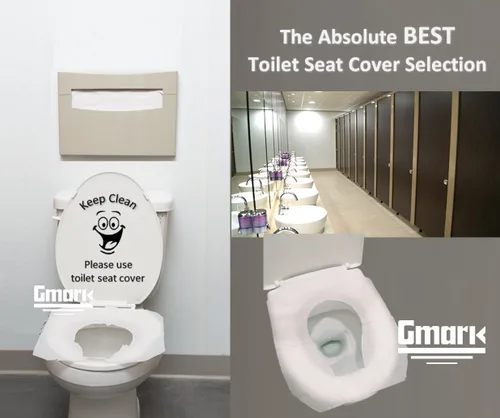 Vista 2 de Gmark Fundas de papel para asiento de inodoro, de resistencia gruesa, 100% papel virgen, desechables, dispensadores de fundas de asiento de inodoro