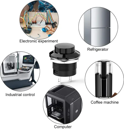 Vista 5 de Interruptor de botón momentáneo, mini interruptor redondo sin bloqueo, CA 250 V/3 A CA 125 V/6 A, tapa negra de apagado (10 piezas)