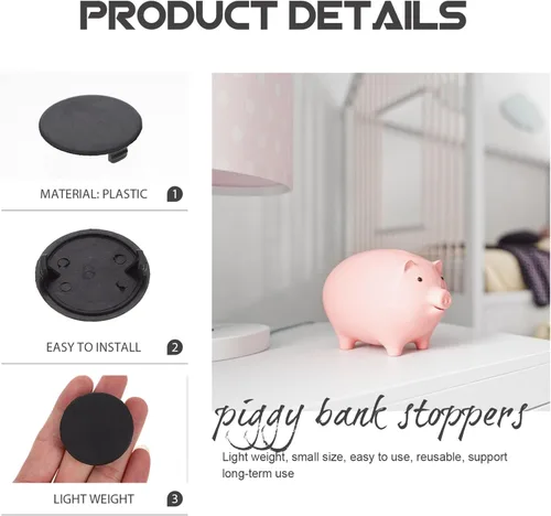 Vista 3 de Ipetboom 20 tapones de plástico para agujeros para alcancías, bancos de monedas, tapones redondos, no necesitan herramientas, fácil instalación