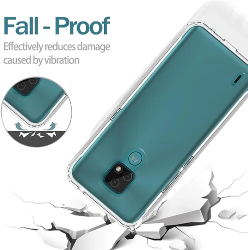 Vista 7 de Funda para Moto E7, para Motorola E7 con protector de pantalla de vidrio templado, suave 360 cuerpo completo a prueba de golpes híbrido parachoques