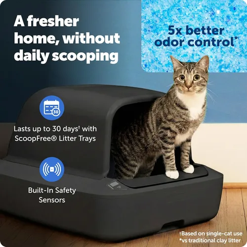 Vista 2 de PetSafe ScoopFree Crystal Pro ZAL00-18159 - Sistema de caja de arena autolimpiante para gatos, entrada frontal cerrada, control avanzado de olores