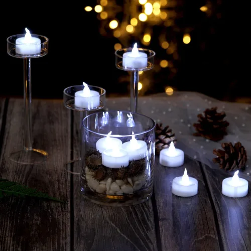 Vista 3 de AGPTEK Velas de té con parpadeo, paquete de 100 velas LED parpadeantes sin llama que funcionan con pilas, velas de té de larga duración para boda