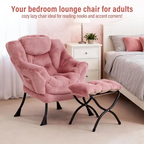 Vista 202 de Silla Lazy con otomana, silla moderna con reposapiés plegable, silla de acento de salón, cómoda silla de lectura para dormitorio, estudio, sala