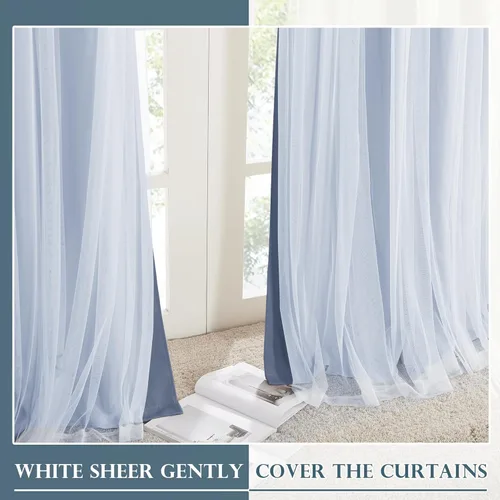 Vista 4 de PONY DANCE Cortinas para sala de estar Cortinas opacas y cortinas de bloqueo de luz superpuestas blancas para dormitorio con alzapaños gratis