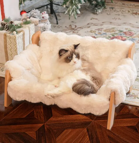 Vista 9 de CHEERHOME PETS Sofá Cama Elevada para Gatos para Interiores, Sofá de Madera para Gatos con Funda Esponjosa Lavable Silla Lounge Elevada para Gatitos