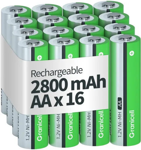 Vista 8 de Granicell Pilas recargables AA de 2800 mAh de alta capacidad de 1300 ciclos, batería NiMH de 1,2V de baja autodescarga AA, paquete de 4