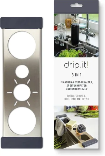 Sanni Shoo Drip.it - Organizador para fregadero de acero inoxidable, multifuncional y ahorra espacio, soporte para botellas, compatible con