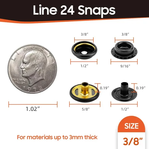 Vista 3 de 160 piezas de botones de presión, kit de cierres a presión, cierres de 15 mm de acero inoxidable de grado marino para lonas de barco, cierres