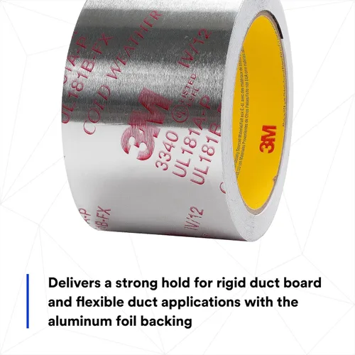 Vista 4 de Cinta de aluminio de 3M 3340, 2.5 pulgadas x 50 yardas, 4.0 mil, plateada, para ventilación, calefacción y aire acondicionado, sellado y parches