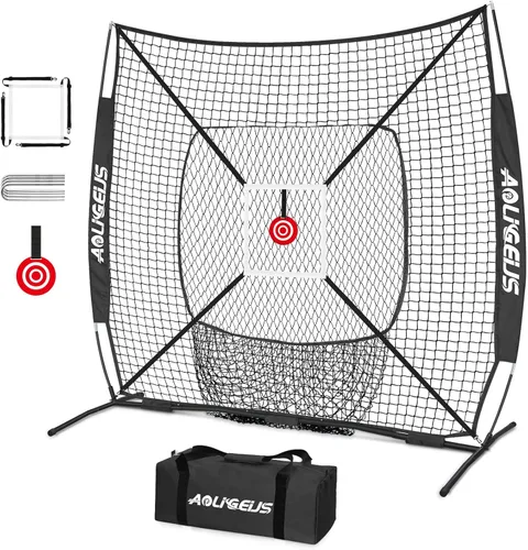 Vista 10 de Red de práctica de béisbol y sóftbol de 6'x6', red de lanzamiento, red de bateo, con zona de strike adicional, objetivo y marco de arco