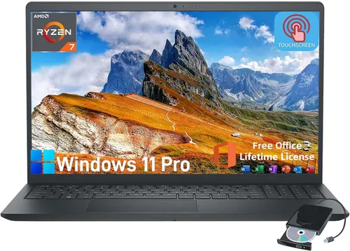 Dell Laptop Inspiron 3535 con pantalla táctil, con 2024 Office Lifetime y unidad de DVD externa, computadora táctil FHD de 15.6 pulgadas para
